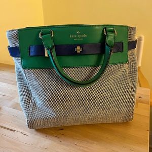 Vintage Kate Spade crossbody handbag with green and blue accents.